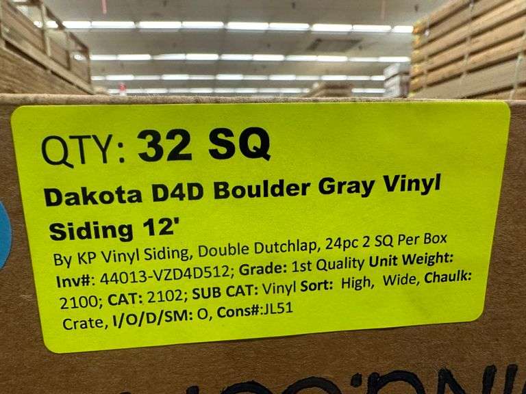 Dakota D4D Boulder Gray Vinyl Siding 12' - Lambrecht Auction, Inc.