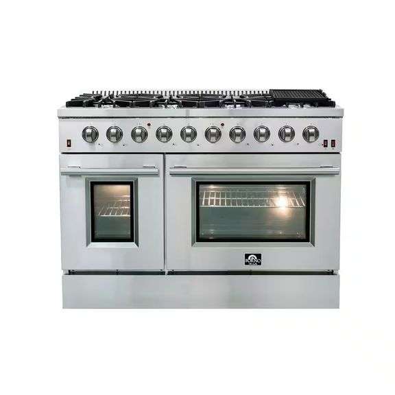 Forno 48 in. 6.58 cu. ft. Capacity Professional Freestanding Double Oven Gas Range with 8 Italian Bu
