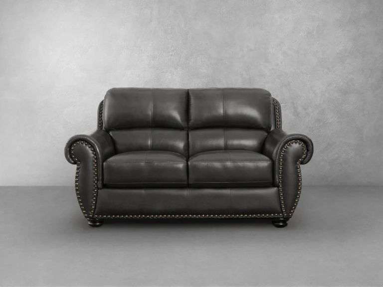 Austin Leather Loveseat - Dark Gray