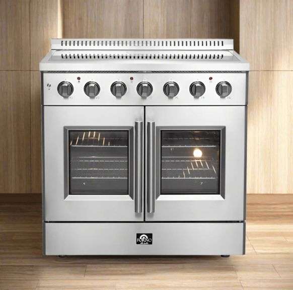 Forno Galiano 36-Inch French Door Electric Range with Convection Oven in Stainless Steel