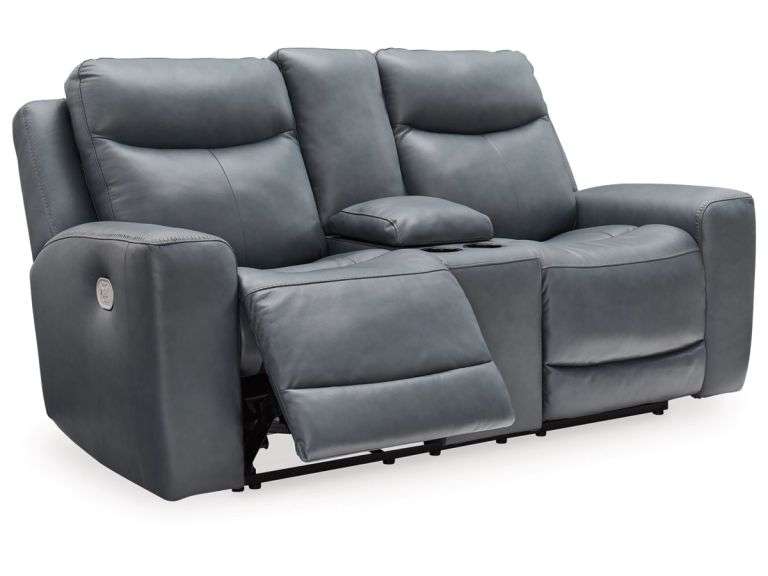 Mindanao Dual Power Leather Reclining Loveseat with Console
