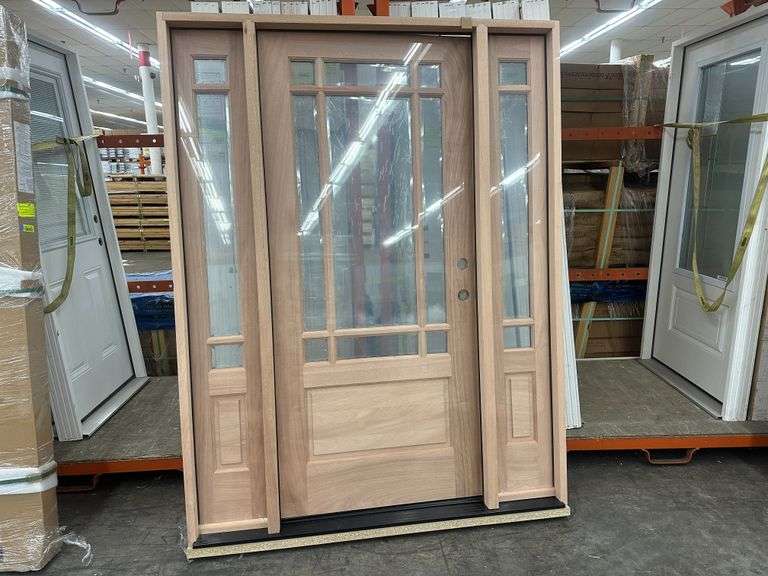 Exterior 9-Lite Marginal Craftsman Style Mahogany Door 1-3-1 Left Hand