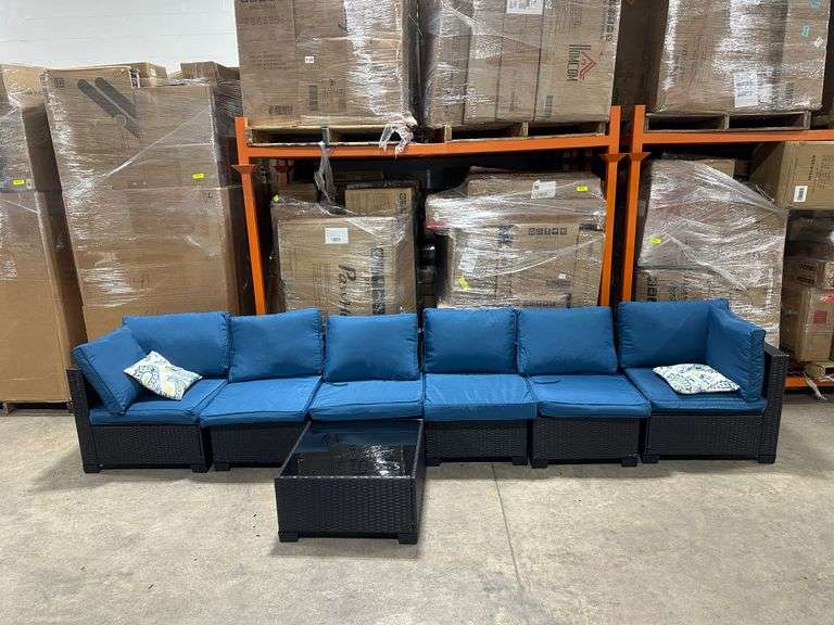 7 Piece Wicker Outdoor Patio Furniture Set - Coffee & Peacock