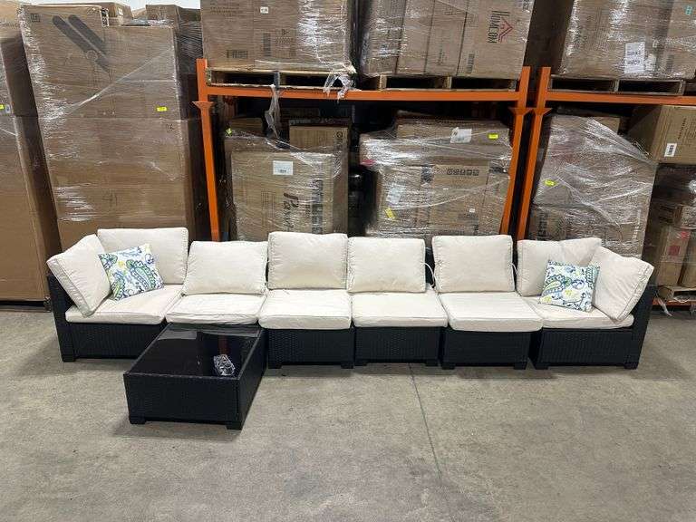 7 Piece Wicker Outdoor Patio Furniture Set - Coffee & Beige