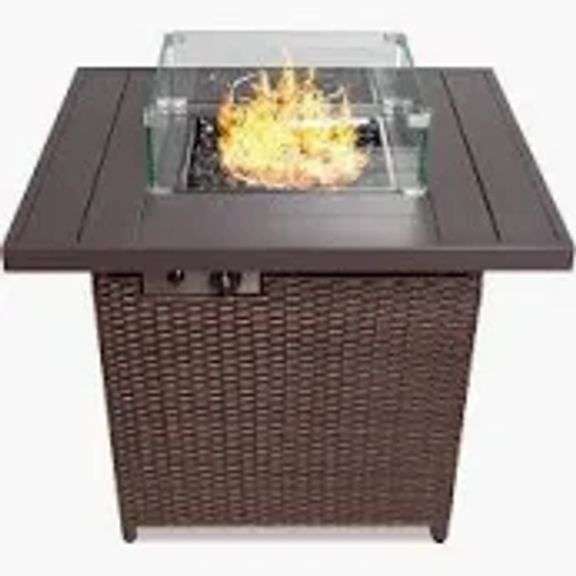 Outdoor Propane Fire Pit With Glass Windscreen 30"x30"