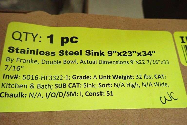 Stainless Steel Sink 9"x23"x34"