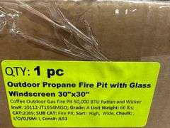 Outdoor Propane Fire Pit With Glass Windscreen 30"x30"