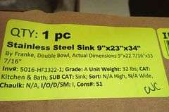 Stainless Steel Sink 9"x23"x34"