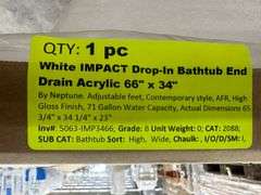 White IMPACT Drop-In Bathtub End Drain Acrylic 66"x34"