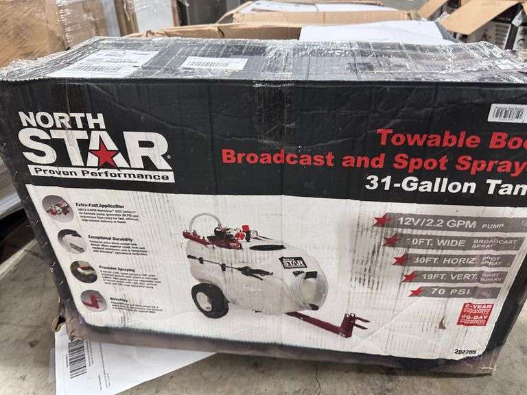 Tow-Behind Trailer Boom Broadcast and Spot Sprayer, 31 Gallons, 2.2 GPM, 12 Volt DC