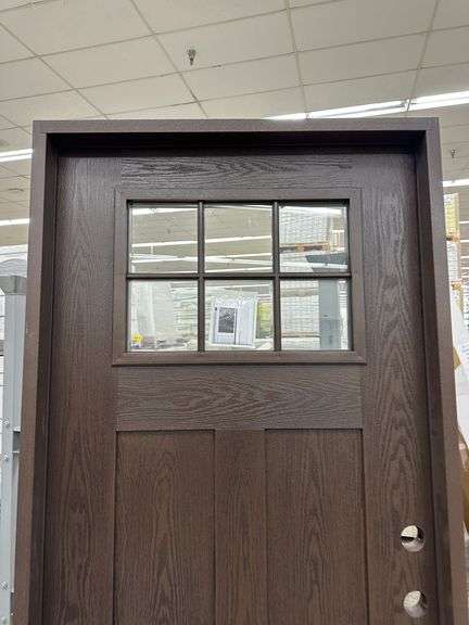 Dark Walnut, Ext Fiberglass, 330 W/6 Lite 22"x16", Clear Glass,36"x80", LH