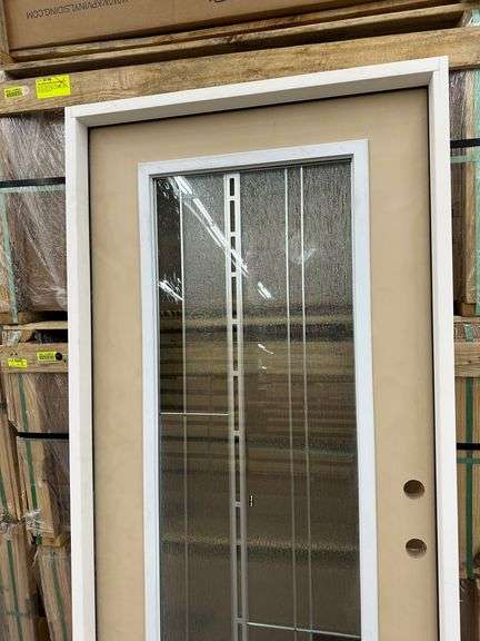 Exterior Full Decorative Glass Fiberglass Door 36"x80" LH