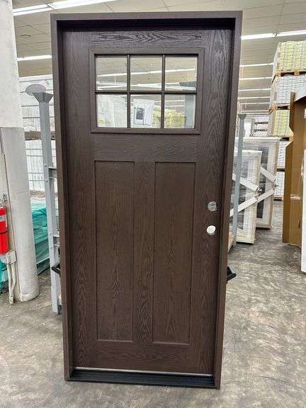 Dark Walnut, Ext Fiberglass, 330 W/6 Lite 22"x16", Clear Glass,36"x80", LH