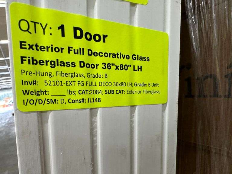 Exterior Full Decorative Glass Fiberglass Door 36"x80" LH