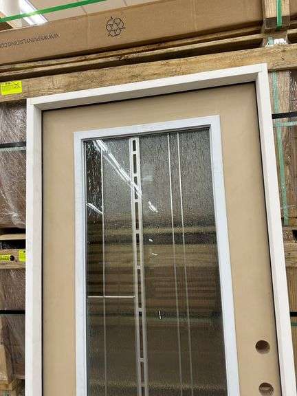 Exterior Full Decorative Glass Fiberglass Door 36"x80" LH