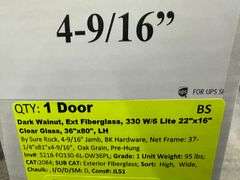 Dark Walnut, Ext Fiberglass, 330 W/6 Lite 22"x16", Clear Glass,36"x80", LH