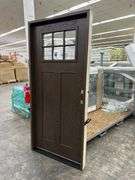 Dark Walnut, Ext Fiberglass, 330 W/6 Lite 22"x16", Clear Glass,36"x80", LH