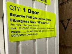 Exterior Full Decorative Glass Fiberglass Door 36"x80" LH