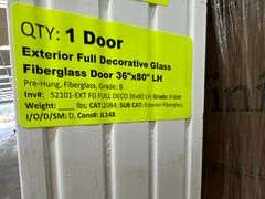 Exterior Full Decorative Glass Fiberglass Door 36"x80" LH