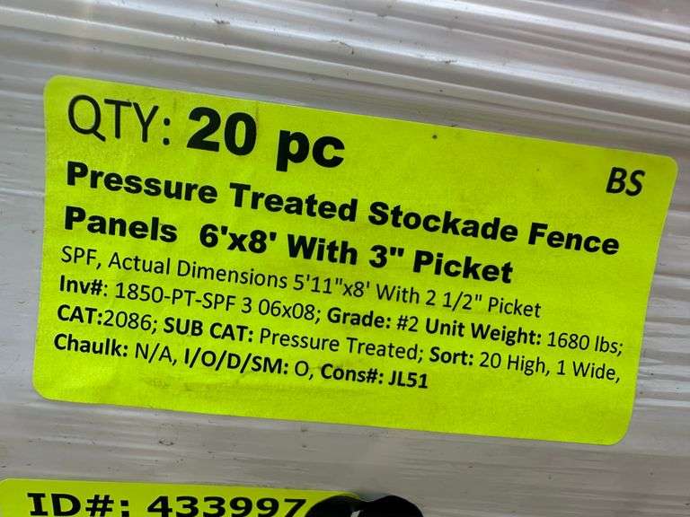 Pressure Treated Stockade Fence Panels 6'x8' With 3" Picket