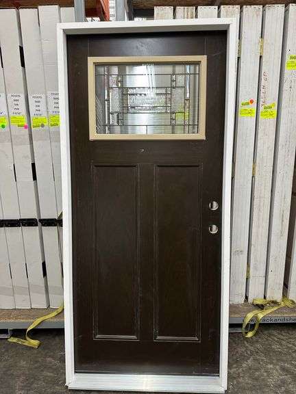 Brown Fiberglass, Decorative Entrance Door 36"x80", Left Hand