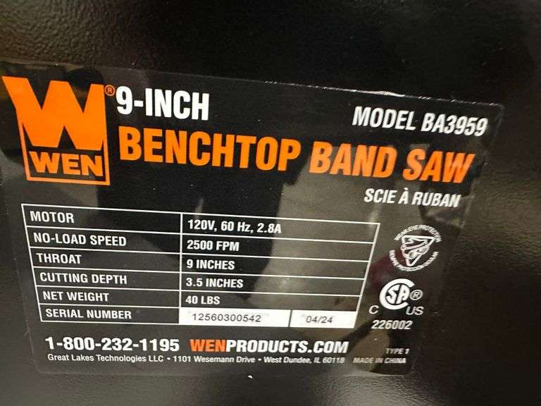 WEN 2.8-Amp 9-Inch Benchtop Band Saw