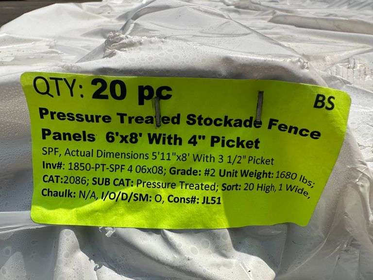 Pressure Treated Stockade Fence Panels 6'x8' With 4" Picket