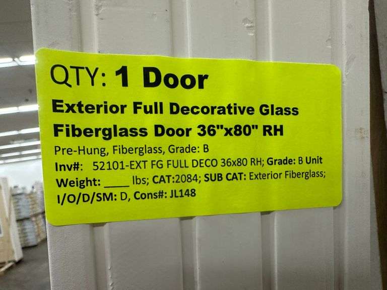 Exterior Full Decorative Glass Fiberglass Door 36"x80" RH