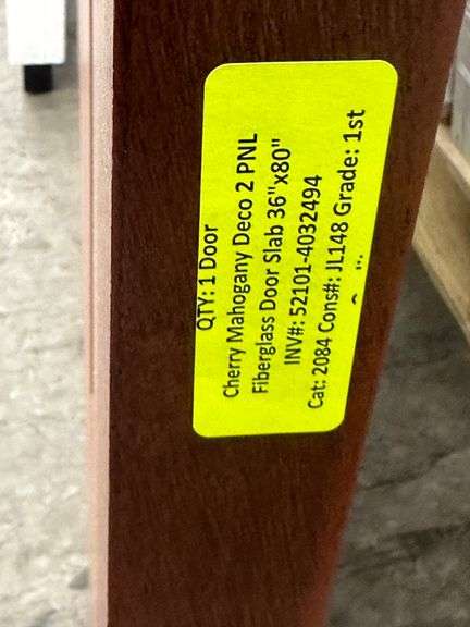 Cherry Mahogany Deco 2 PNL Fiberglass Door Slab 36"x80"