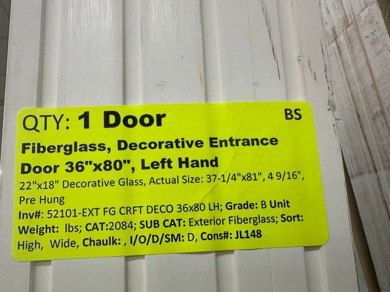 Brown Fiberglass, Decorative Entrance Door 36"x80", Left Hand