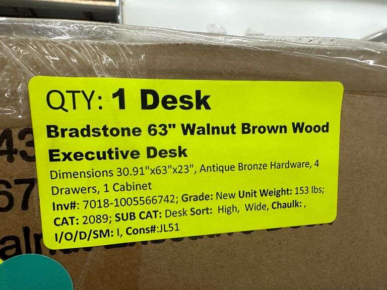 Bradstone 63" Walnut Brown Wood Executive Desk