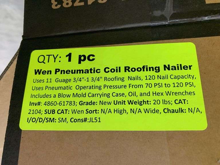 Wen Pneumatic Coil Roofing Nailer