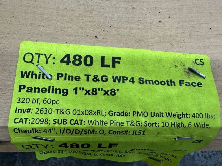 White Pine T&G WP4 Smooth Face Paneling 1"x8"x8'