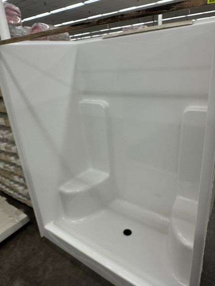 White Fiberglass Shower Stall  35 1/2"x60"x77" Center Drain
