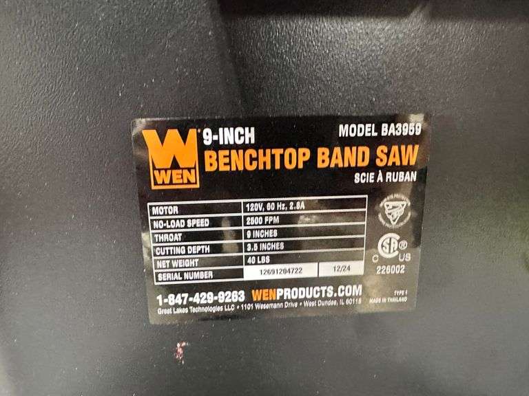 WEN BA3959 2.8-Amp 9-Inch Benchtop Band Saw