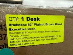 Bradstone 63" Walnut Brown Wood Executive Desk