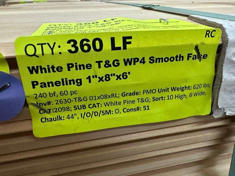 White Pine T&G WP4 Smooth Face Paneling 1"x8"x6'