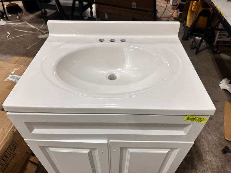 Glacier Bay 25 in. Single Sink White Bath Vanity with Cultured Marble Top