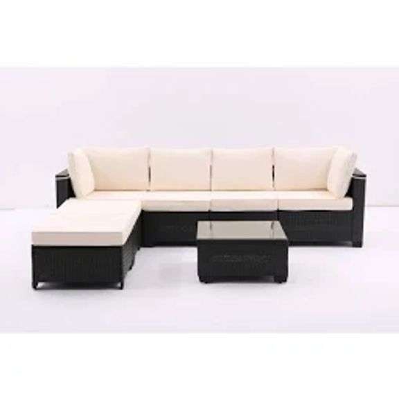 7 Piece Wicker Outdoor Patio Furniture Set - Coffee & Beige