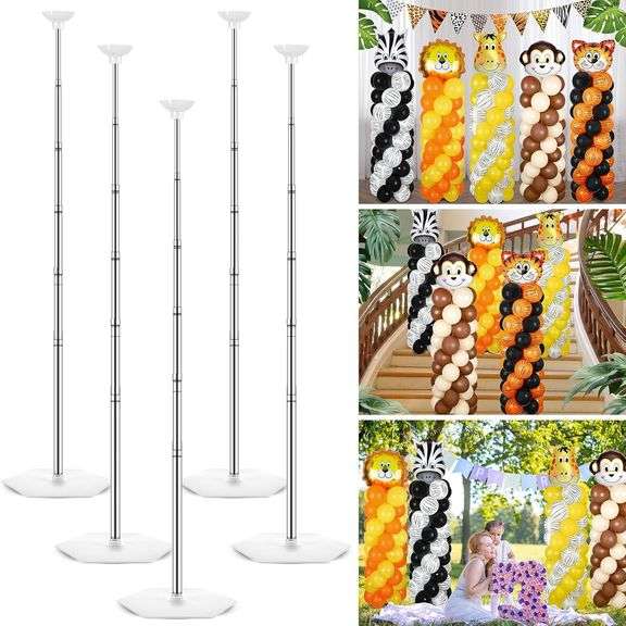 5 Sets Balloon Stand Kits for Floor 205pcs Jungle Safari Animals Balloon Column Kit Adjustable Colum