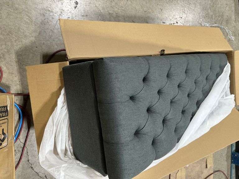 Noble House Dark Gray Tufted Fabric Storage Bench