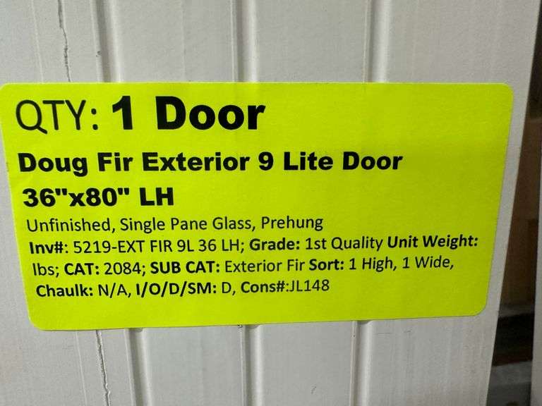Doug Fir Exterior 9 Lite Door 36"x80" LH