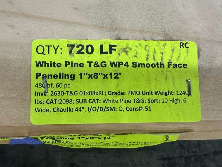 White Pine T&G WP4 Smooth Face Paneling 1"x8"x12'