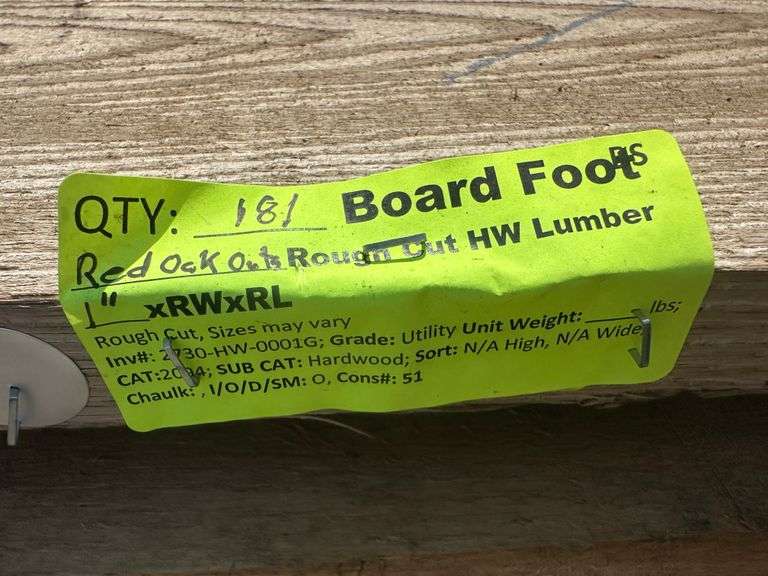 Red Oak Outs Rough Cut Hardwood Lumber 1"xRWxRL (Longest Board is Approximately 12')