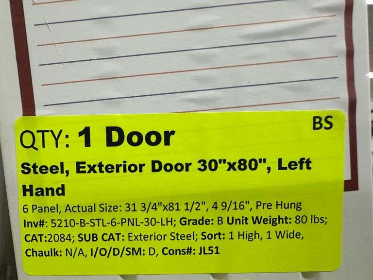 Steel Exterior Door 30"x80" Left Hand