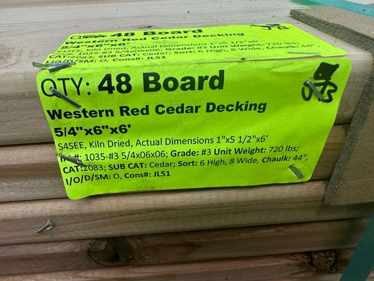 Western Red Cedar Decking 5/4"x6"x6'