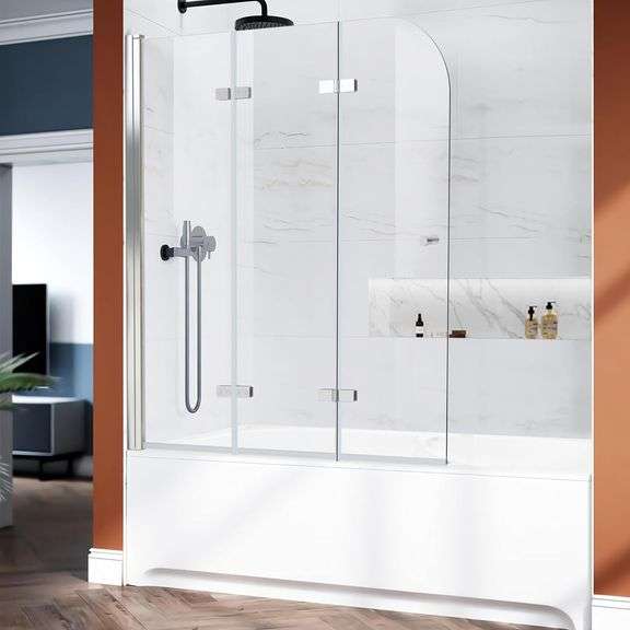 Bathtub Shower Doors 51.2-51.8 in. W Ã— 59 in. H, 1/4" (6mm) Clear Tempered Glass Shower Door, Framl
