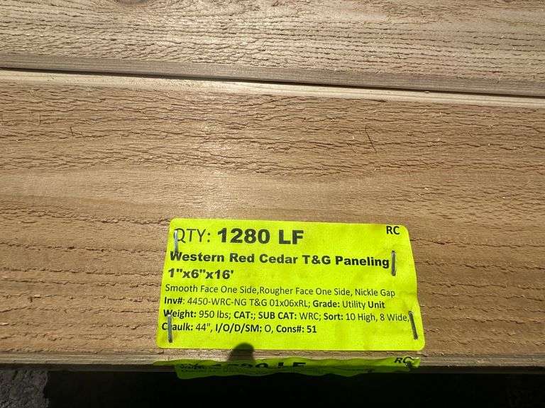 Western Red Cedar T&G Paneling 1"x6"x16'