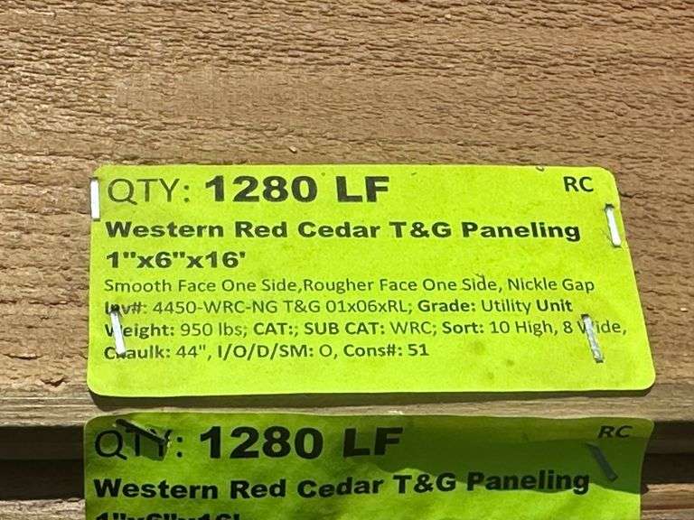 Western Red Cedar T&G Paneling 1"x6"x16'