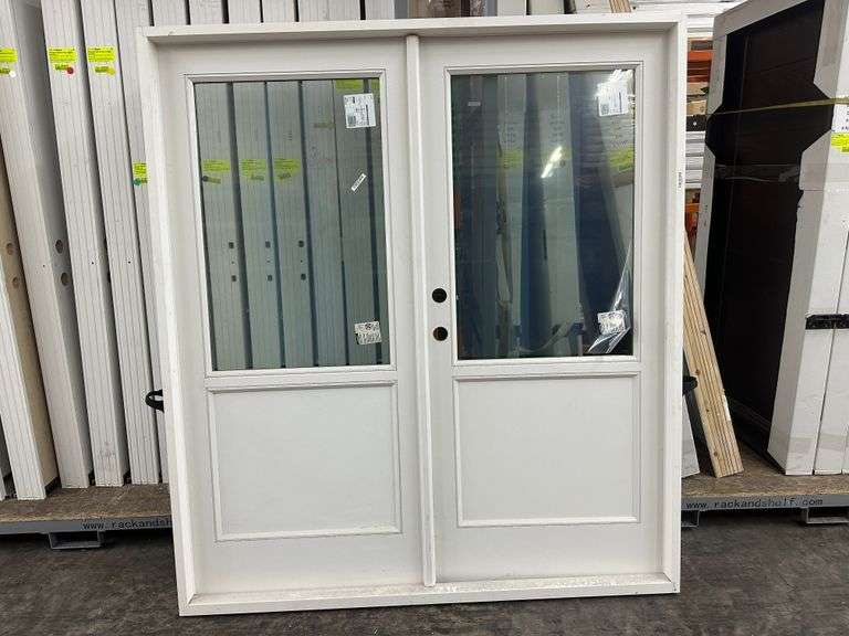 White Exterior 1/2 Glass Double Patio Door 72"x80"